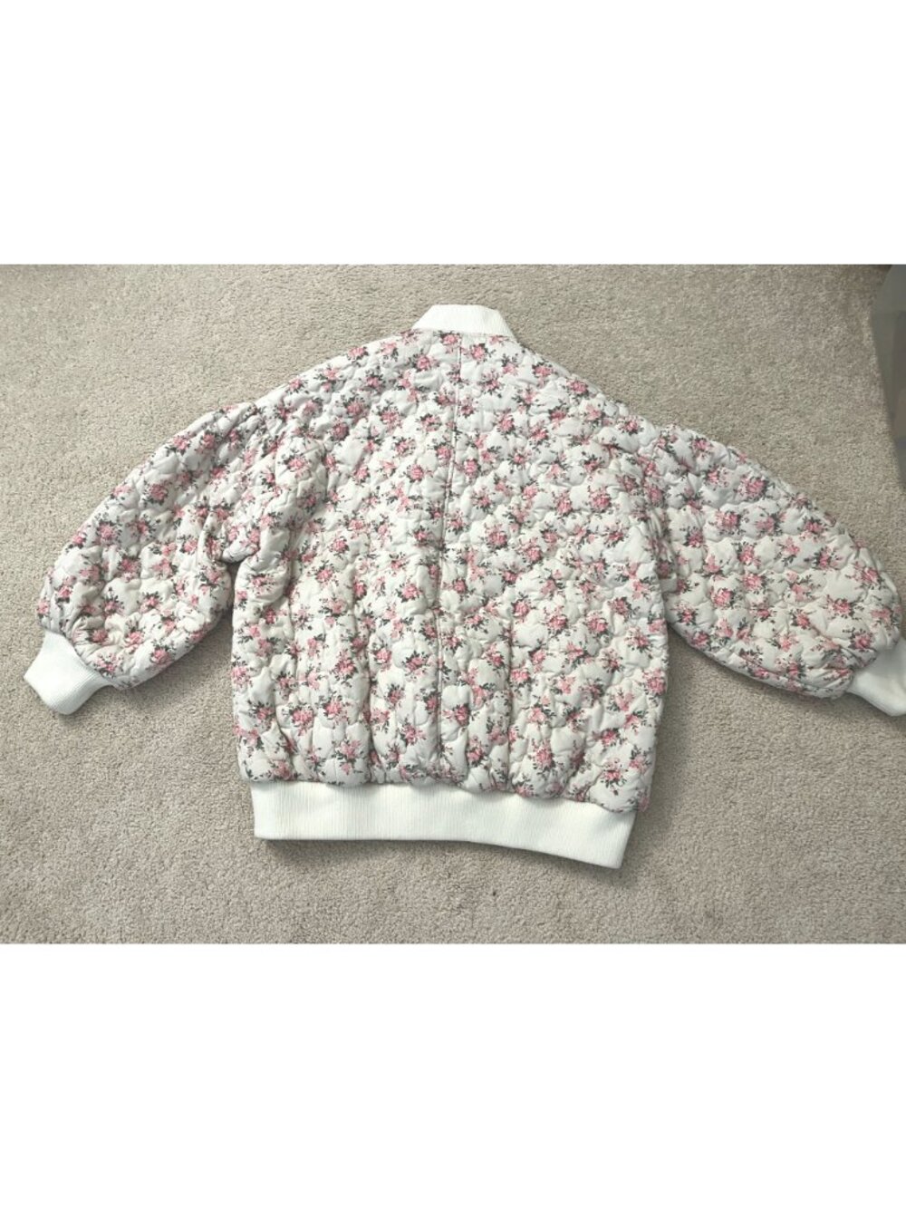 Mable Mallory Oversized Floral Bomber Jacket SMALL Cream Pink Anthropologie - Picture 11 of 13